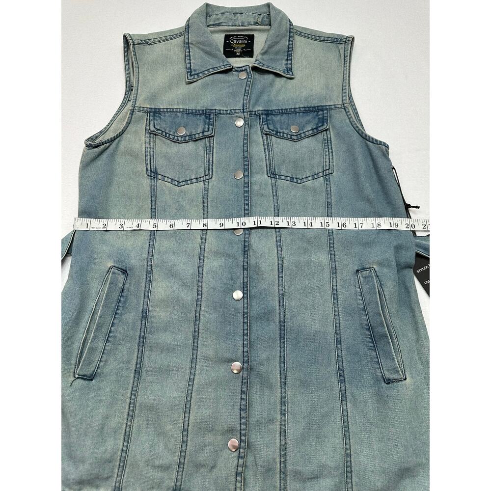 NWT Cavalini Light Wash Denim Sleeveless Belted Denim Shirt Dress Size Medium - Picture 10 of 11